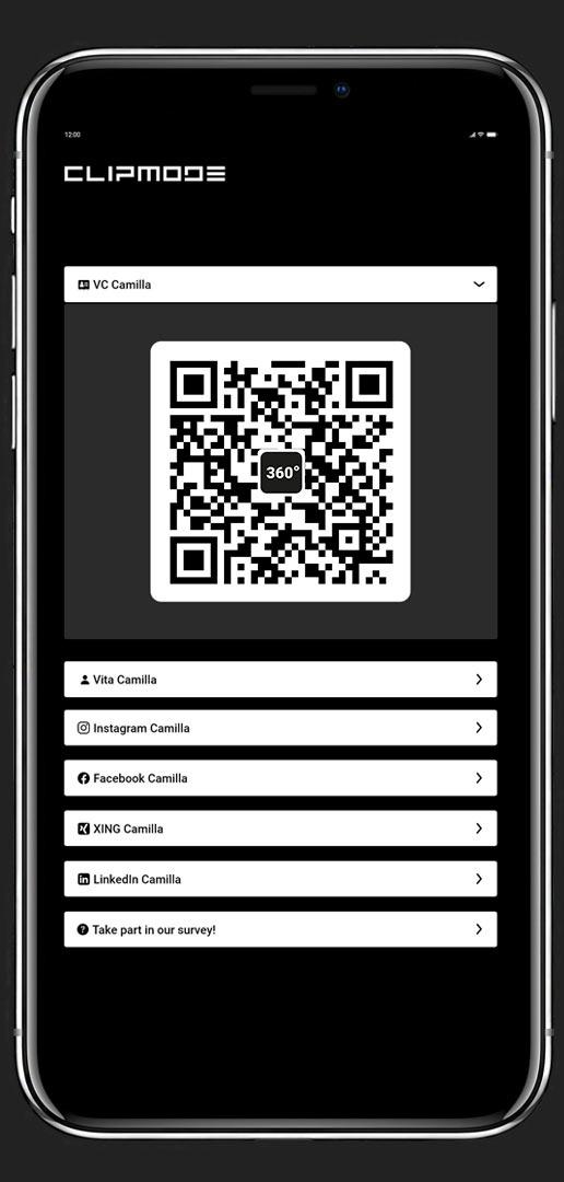 Netzwerken Sie smart und effizient

    im Corporate Design
    5 Dropdownmenüs
    QR Code vCard mit Logo
    QR Code Instagram Unternehmensseite
    QR Code Facebook Unternehmensseite
    QR Code XING Unternehmensseite
    QR Code LinkedIn Unternehmensseite
    abrufbar via Link
    versendbar
